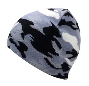 Grey/Black/White Camouflage Knitted Unisex Beanie Hat Skullie Warm Bonnet 5 - Picture 1 of 9