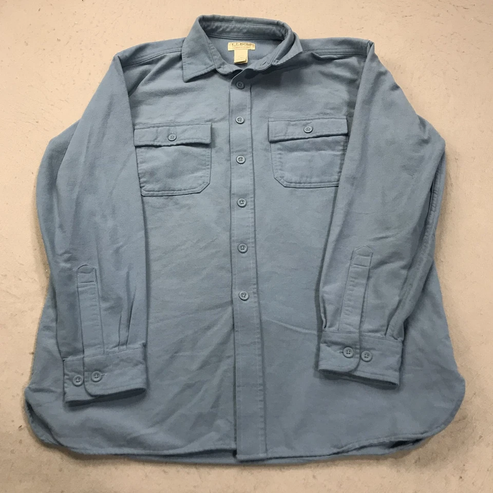 VINTAGE LL Bean Shirt Mens Large Blue Chamois Heavy Flannel Button Outdoor 90s - Image 1 of 4