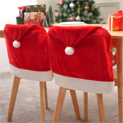 JOYIN 4 Piezas Funda de Silla de Navidad, Fundas para Silla Sombrero de Papá Noel Rojo para Navidad  Foto 1 de 4