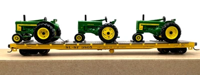 HO ATHEARN 92676 60' FLAT CAR WITH 3 DEERE 60 620 TRACTORS FRISCO SL-SF # 3805 - Image 1 of 2