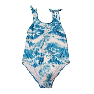 Hurley Girls One Piece Swimsuit Blue Tie Dye Swimwear Shoulder Tie Youth Large - Picture 1 of 7