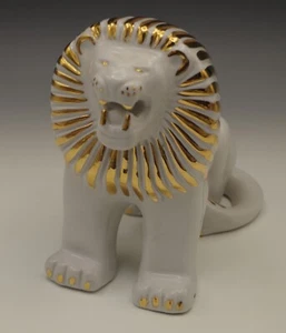 KUZNETSOV USSR SOVIET PORCELAIN LION SCULPTURE WHITE GOLD MODERN VINTAGE - Picture 1 of 9