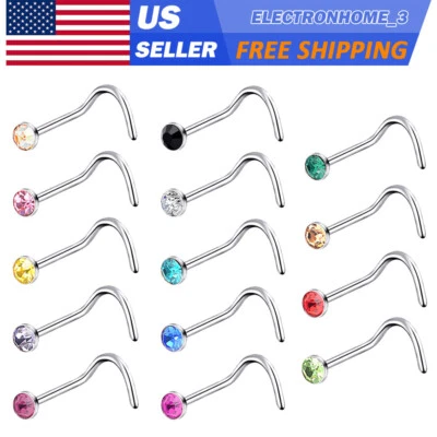 14 peças anéis de aço inoxidável coloridos CZ parafuso barra parafuso parafuso parafuso parafuso anel nariz 20G - Imagem 1 de 3