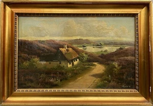 IMPRESIONISTA SKJOLD NIELSEN AMPLIO PAISAJE DE BREZO CON ANTIGUOS CONSTRUCTORES DINAMARCA - Imagen 1 de 14