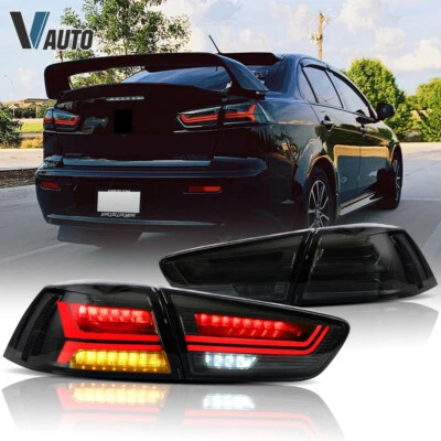 a Pair LED Tail Lights For Mitsubishi Lancer EVO X 2008-2017 Smoked Rear Lights - Image 1 of 4