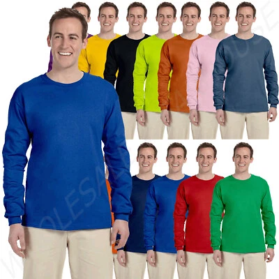 Gildan Ultra Cotton Mens Crewneck Long Sleeve T-Shirt S-5XL 2400 G240 - Image 1 of 2