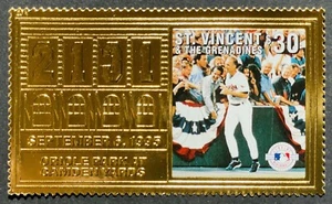 ST VINCENT CAL RIPKEN PELLICOLA ORO 23KT & FRANCOBOLLI MULTI 1995 NUOVO DI ZECCA BASEBALL ORIOLI - Foto 1 di 2