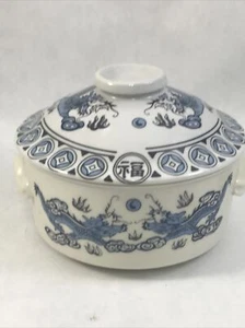 Chinese Blue Dragon Covered Ceramic Dish 4.5" Medicine Bowl - Picture 1 of 11