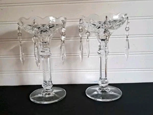 Set 2 Vintage Shannon Lead Crystal Chandelier Candlesticks Hanging Prisms 7.5 H - Picture 1 of 20