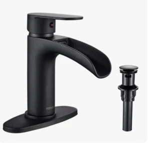 Schwarzer Einzelloch Badezimmer Wasserhahn - Deckplatte - Pop-up Abfluss - Bild 1 von 4
