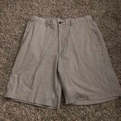 Pantalones Cortos Haggar Rayas Frente Plano Talla 36 Para Hombre Bolsillos Cremallera Cinturón Lazo Algodón Foto 1 de 4