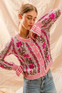 SO ME Floral Intarsia Button Up Sweater Cardigan - Picture 1 of 9