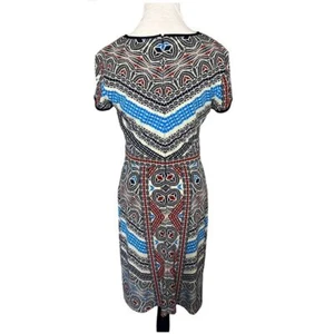 Maggy London Black Short Sleeve Shift Dress Women's Size 8 Stretchy Blue Black - Picture 1 of 9