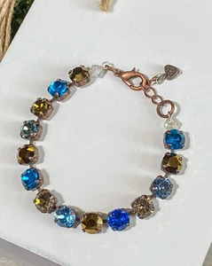 8mm Cup Chain Crystal Bracelet Made with Blue & Gold Crystals - Picture 1 of 5