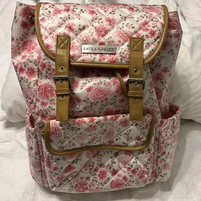 Laura Ashley Backpack Diaper Bag, White, Paisly, Floral Fast Shipping - Image 1 of 4