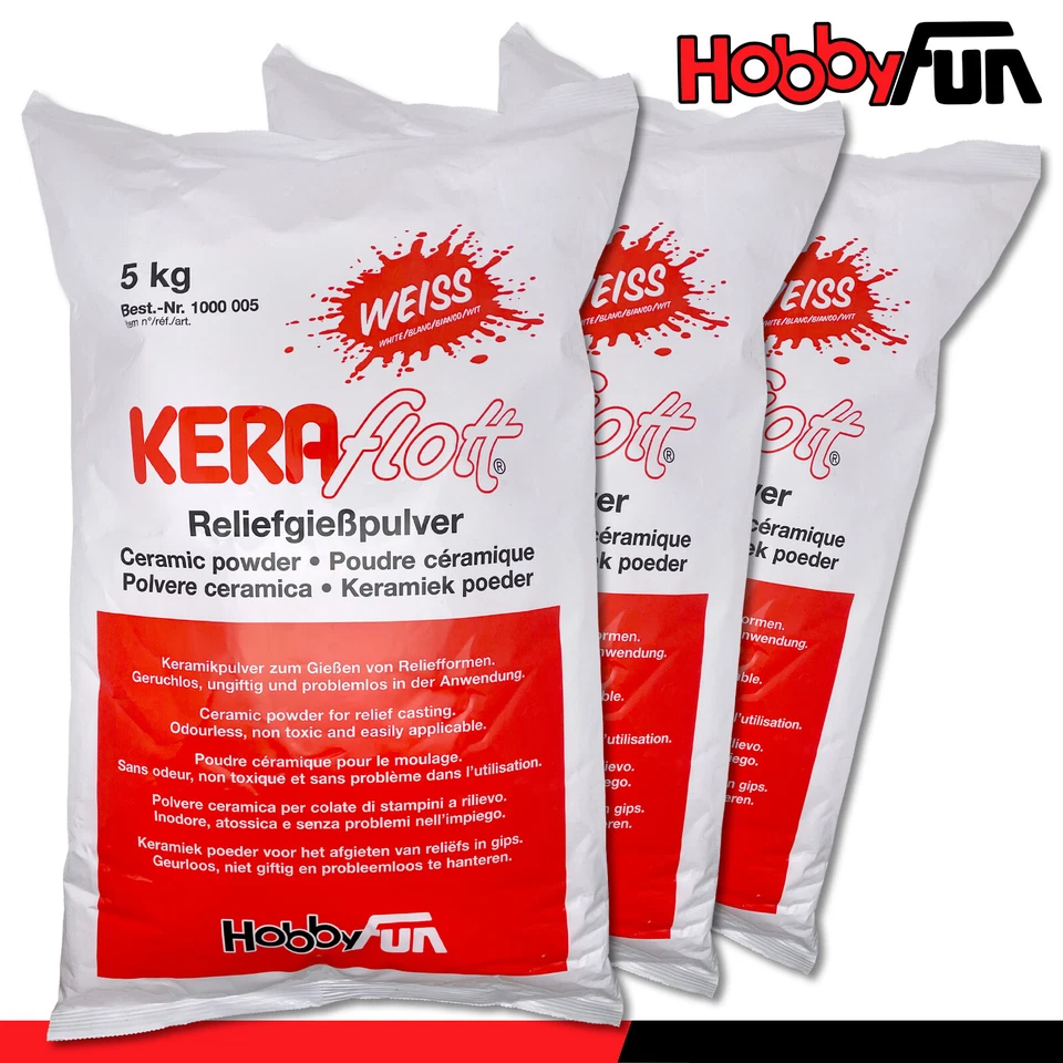 HobbyFun 3 x 5 kg KERAflott polvere per colata in rilievo colata polvere di ceramica stampo in rilievo