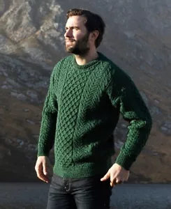 Aran Irish 100% Merino Wool Sweater Fisherman Cable Knit Pullover - Picture 1 of 4