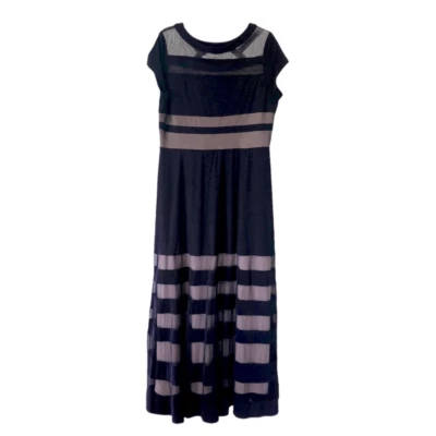 Vestido Formal R&M Richards Azul Marino Malla Ilusión Escote Rayas Largo-8 Foto 1 de 4