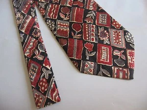 56 x 3.75 Burgundy Black Gray Silk Tie Necktie FIERTE (778) - Picture 1 of 2