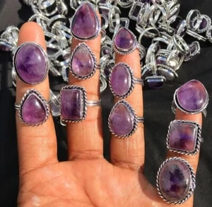 Lovely Amethyst Gemstone 925 Sterling Silver Plated Wholesale Lot Designer Rings - Picture 1 of 3