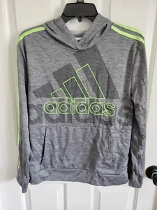 Adidas Boys Gray Neon Green Pullover Hoodie Sweatshirt Size Large 14/16 - Picture 1 of 6