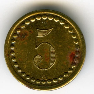 ☆ FRANCIA • FICHA MÁQUINA ANTIGUA ☆ NÚMERO 5 • CARTAUX 16mm • MÁQUINAS A SOUS ☆C0642 - Imagen 1 de 2