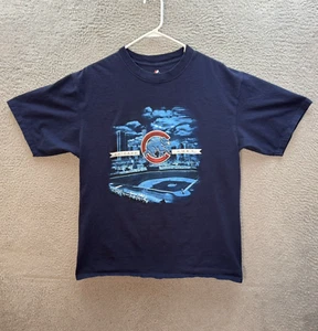 Chicago Cubs Shirt Adult Large Blue Wriggly Field MLB Baseball Majestic Mens - Picture 1 of 9
