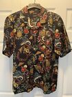 Pierre Cardin Mens Hawaiian Silk Shirt Size L Short Sleeve Pocket Front EUC