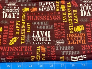 Tina Scrap 8"x21" Happy Fall Autumn Gobble Thanksgiving Pumpkin Cotton Fabric - Picture 1 of 1
