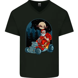 Hot Rod Santa Clause Hotrod Christmas Mens V-Neck Cotton T-Shirt - Picture 1 of 43