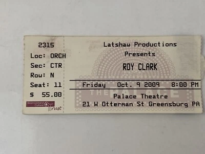 Old Roy Clark Concert Ticket Oct. 9 2009 Palace Theatre Greensburg PA Fast Ship - Image 1 of 4