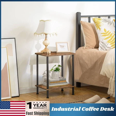 Small Industrial Side Table Bedside Cabinet Nightstand Storage Shelves Lamp Desk Cover