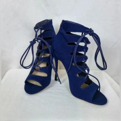 Tacones de aguja con cremallera trasera con cordones de gamuza azul marino de lavandería china para mujer 6,5 m Foto 1 de 4