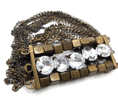 Коренастый бронзовый богемный кристалл цепочка со стразами браслет 8 дюймов эластичный - Изображение 1 из 4