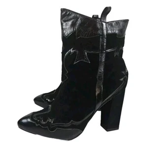 Women's Black Suede Leather Boot Size US 10 4" Western Cowboy Cowgirl Heels - Foto 1 di 11