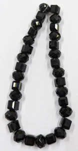 1 String Opaque Jet Black Faceted Round & Square Beads About 7mm Glass 32 PC - Picture 1 of 4