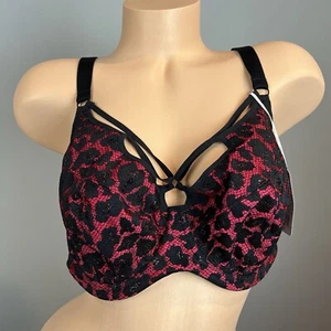 Elomi Nicole Underwire Plunge Cage Bra Size 42DD Red Black Lace NWT - Picture 1 of 13