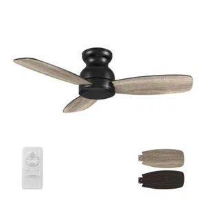 CARRO Ceiling Fan 44" Black/Gray Oak ; Dark Walnut Wood 10-Speed Flush Mount - Picture 1 of 8