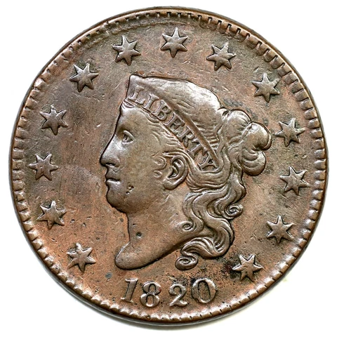 1820 N-10 R-2 Matron or Coronet Head Large Cent Coin 1c Cover