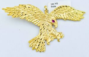 RUBY EAGLE PENDANT 14k SOLID YELLOW GOLD - Free Chain - New With Tag - 13.5 Gram