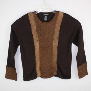 Norton Studio Sweater Brown Women Size L 2-Tone Knit with Leather Strip - Picture 1 of 7