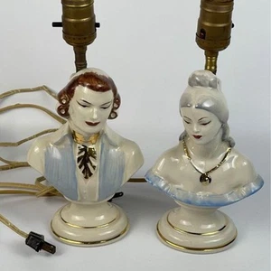 Vintage / Antique Porcelain Bust Man Lady Dresser Lamps 8” - Picture 1 of 6