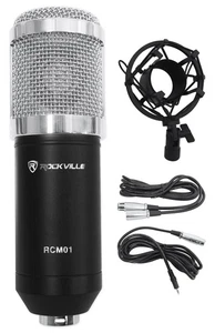 Rockville RCM01 Pro Studio Recording Condenser Microphone Mic+Metal Shock Mount - Picture 1 of 11