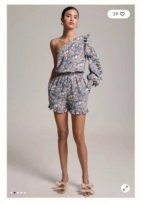 En Saison Women's XS One Shoulder Floral Print Romper Ruffles Anthro - Image 1 of 4