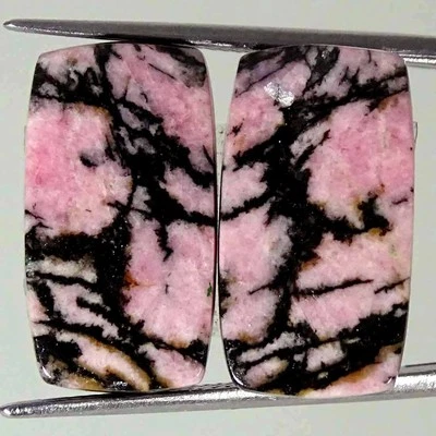 29.50Cts Natural Rhodonite Cushion Pair Loose Gemstone Earring Making 11x20x5mm - Image 1 of 4