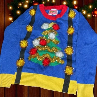 Tipsy Elves Para Hombres Grande Árbol de Navidad Suéter Tipsy Adornos Feos Pom  Foto 1 de 4