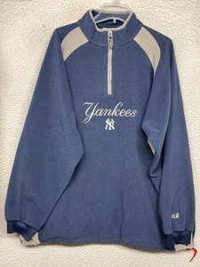 VTG New York Yankees Sweatshirt Mens 2XL Blue MLB Baseball Lee Sport 90s 1/4 Zip - Picture 1 of 14