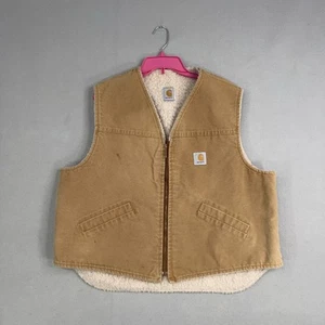 Chaleco Carhartt Hombre?? Ropa de trabajo marrón Sherpa forrada de lona con cremallera resistente utilitaria - Imagen 1 de 16