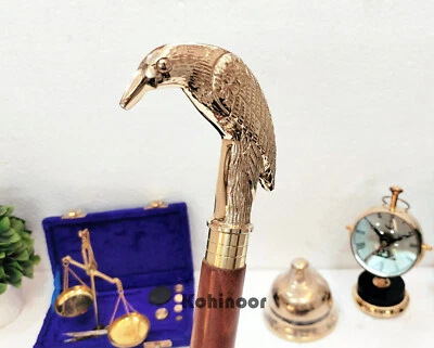 Nuevo bastón de madera de latón macizo con mango de cabeza de cuervo de diseñador hecho a mano Foto 1 de 4