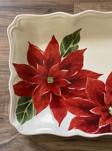 Maxcera Large Poinsettia Rectangular Ceramic Serving Platter Plate Tray 17 X 8 - Picture 1 of 7